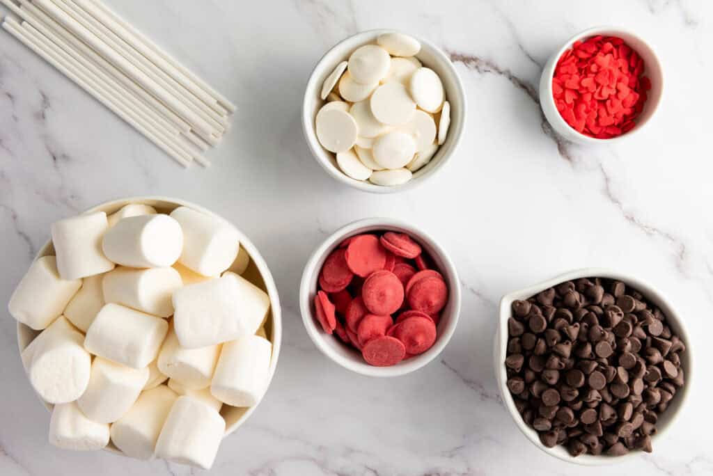 overhead shot of ingredients for marshmallow pops