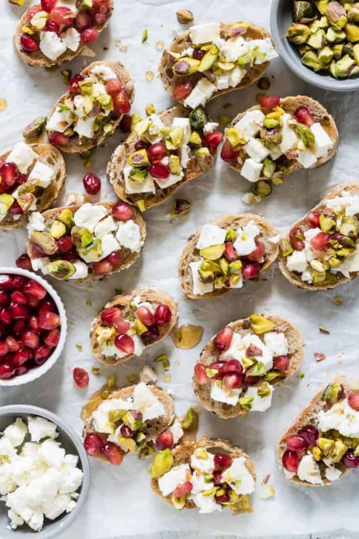 pistachio and pomegranate crostini 8