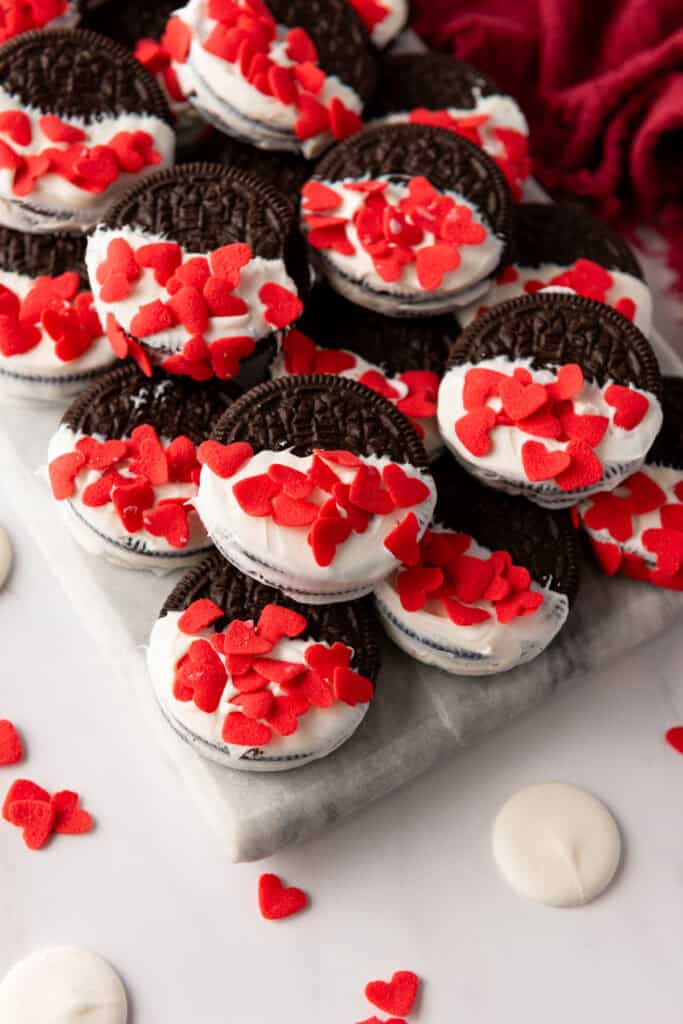 valentine's day oreos on a plate