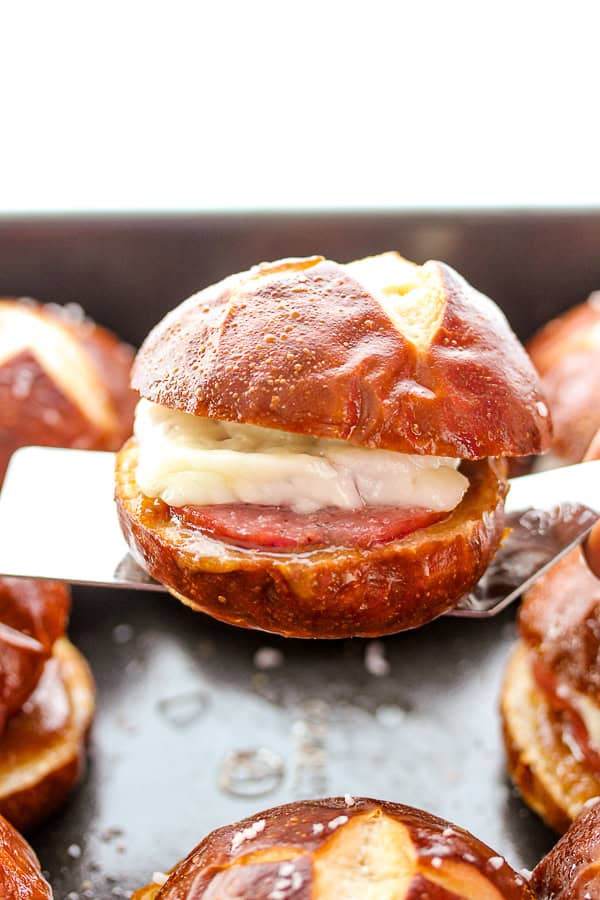 Garlic Summer Sausage Pretzel Bun Slider 7054