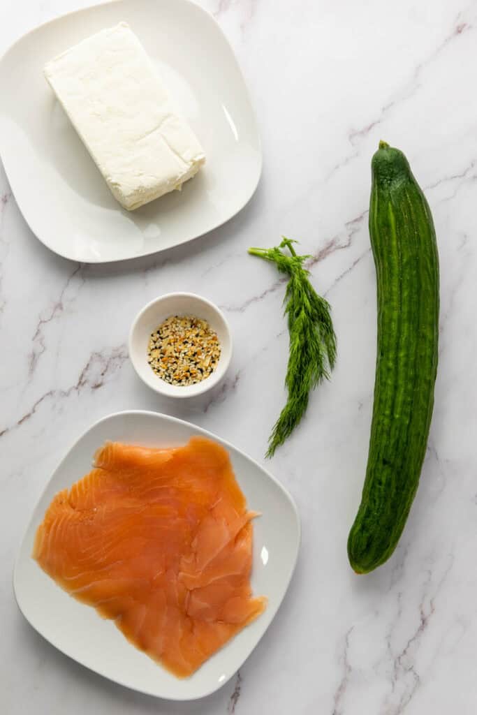 overhead shot of ingredients for cucumber rolls