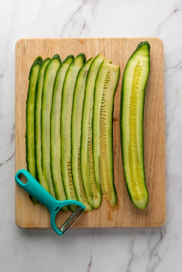 thinly sliced cucumbers