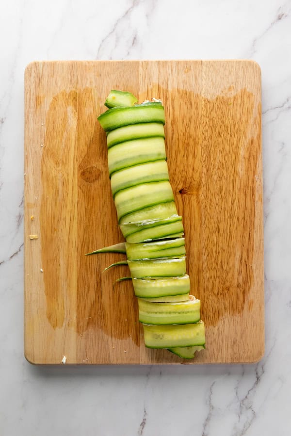 finished cucumber roll before slicing