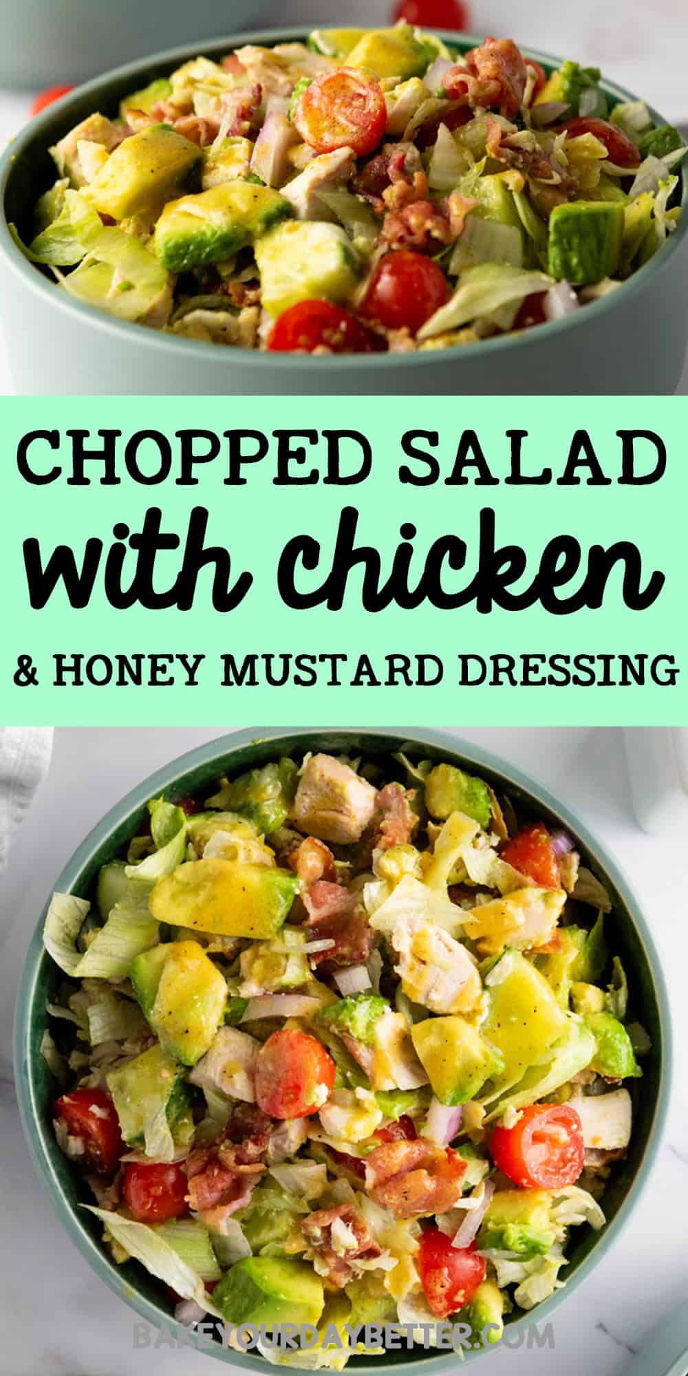 chopped salad with chicken and honey mustard dressing