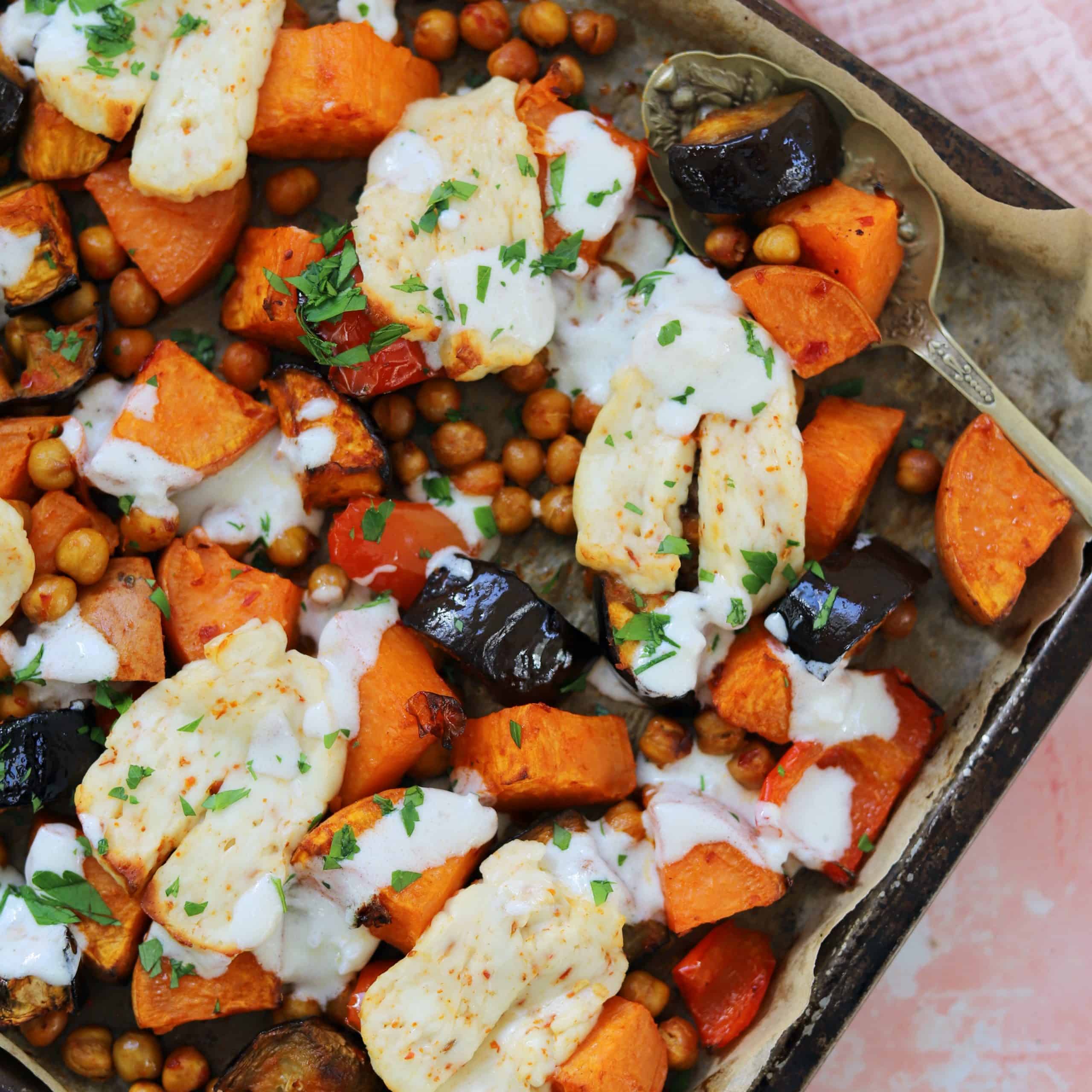 halloumi aubergine chickpea traybake 51 scaled 1