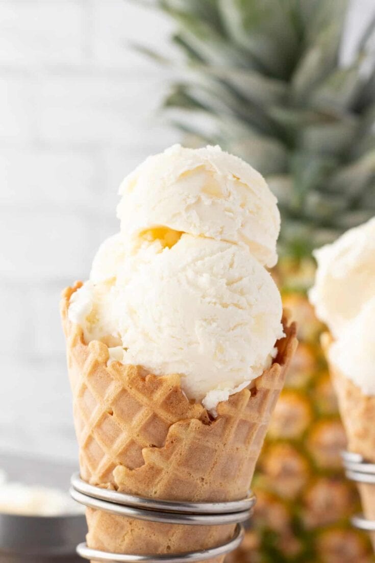 Pineapple Coconut Ice Cream close up of a cone 20 Custom