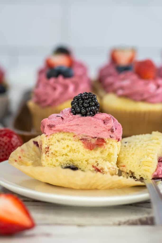 closeup shot of finished cupcake on a plate