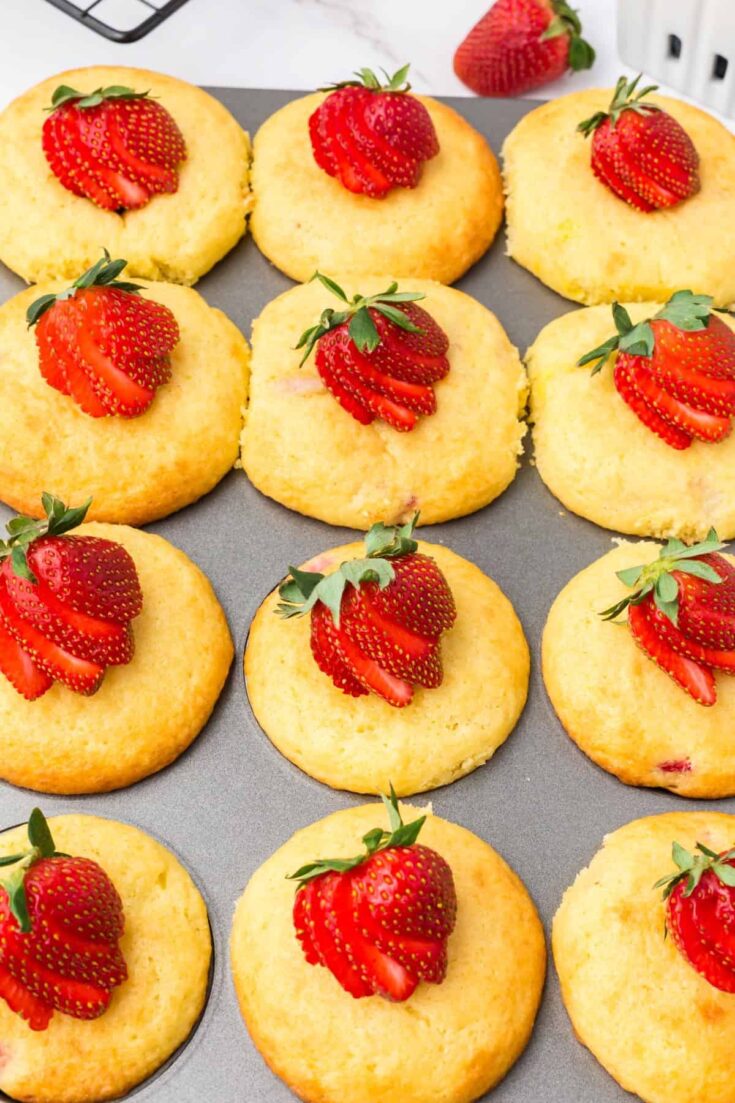 Strawberry Pancake Muffins in a muffin pan
