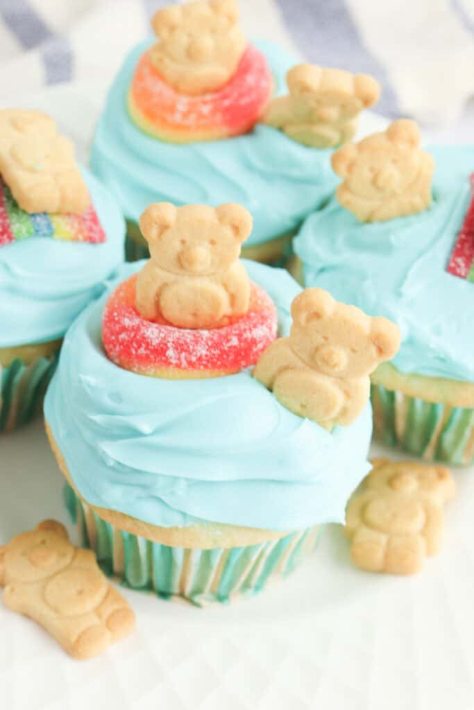 closeup of swimming bears cupcakes