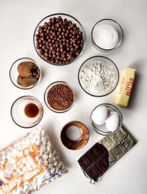 gooey marshmallow cereal treat brownies ingredients