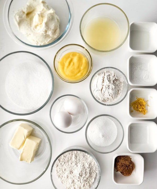 overhead shot of ingredients for lemon bar cupcakes