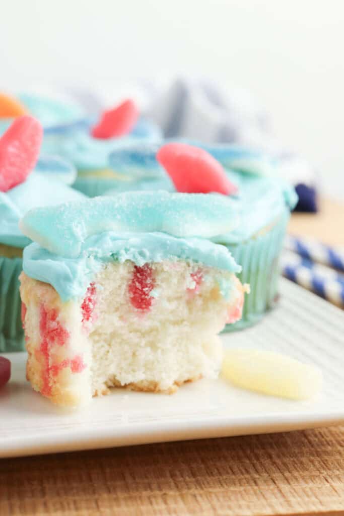 inside the jello poke cake cupcake