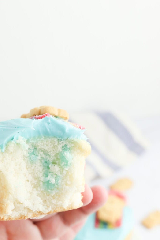 closeup shot of the inside of the finished cupcakes