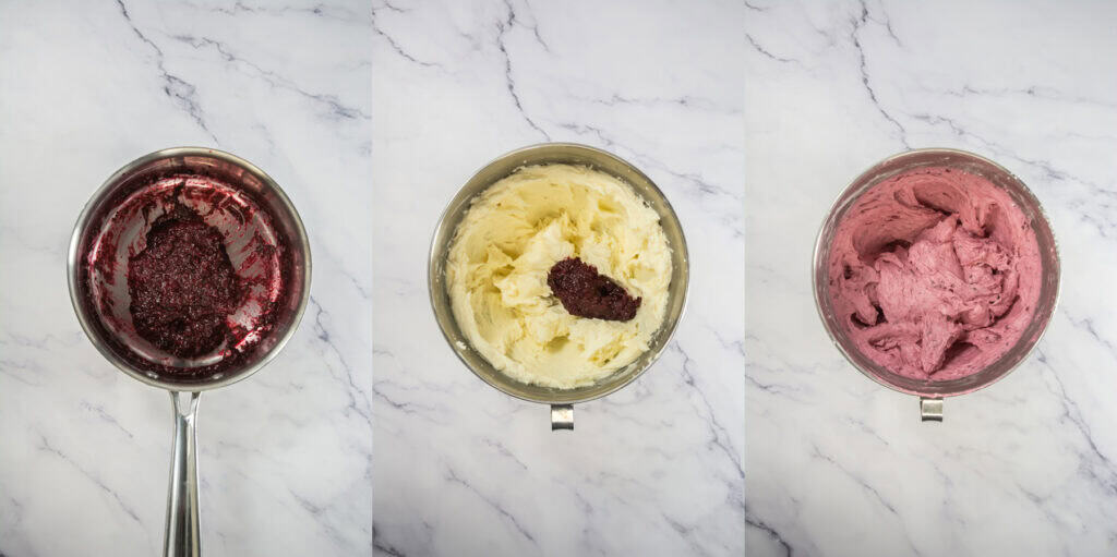 making the mixed berry frosting