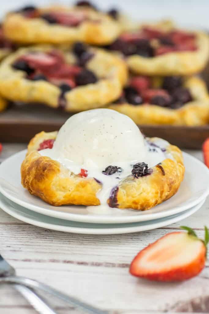 puff pastry with scoop of ice cream on top