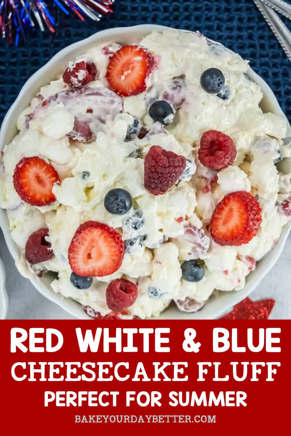 red white and blue cheesecake fluff perfect for summer