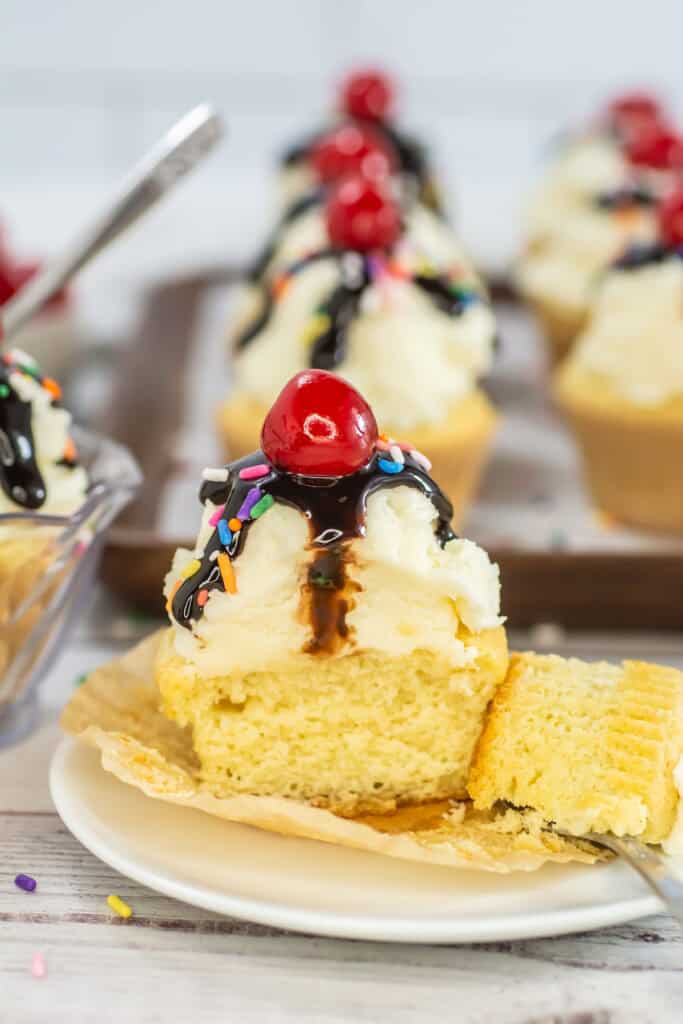 finished sundae cupcake on a plate