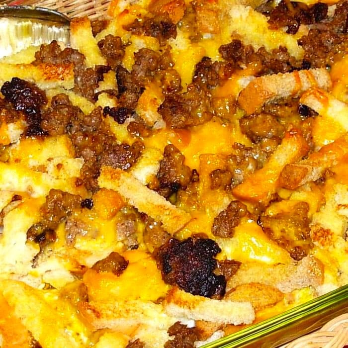 yummy breakfast casserole with sausage eggs and cheese