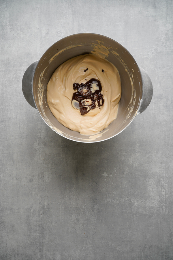 add the melted chocolate to the cheesecake mixture