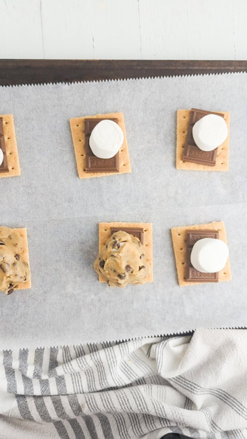 add cookie dough to the chocolate, marshmallows, and graham crackers