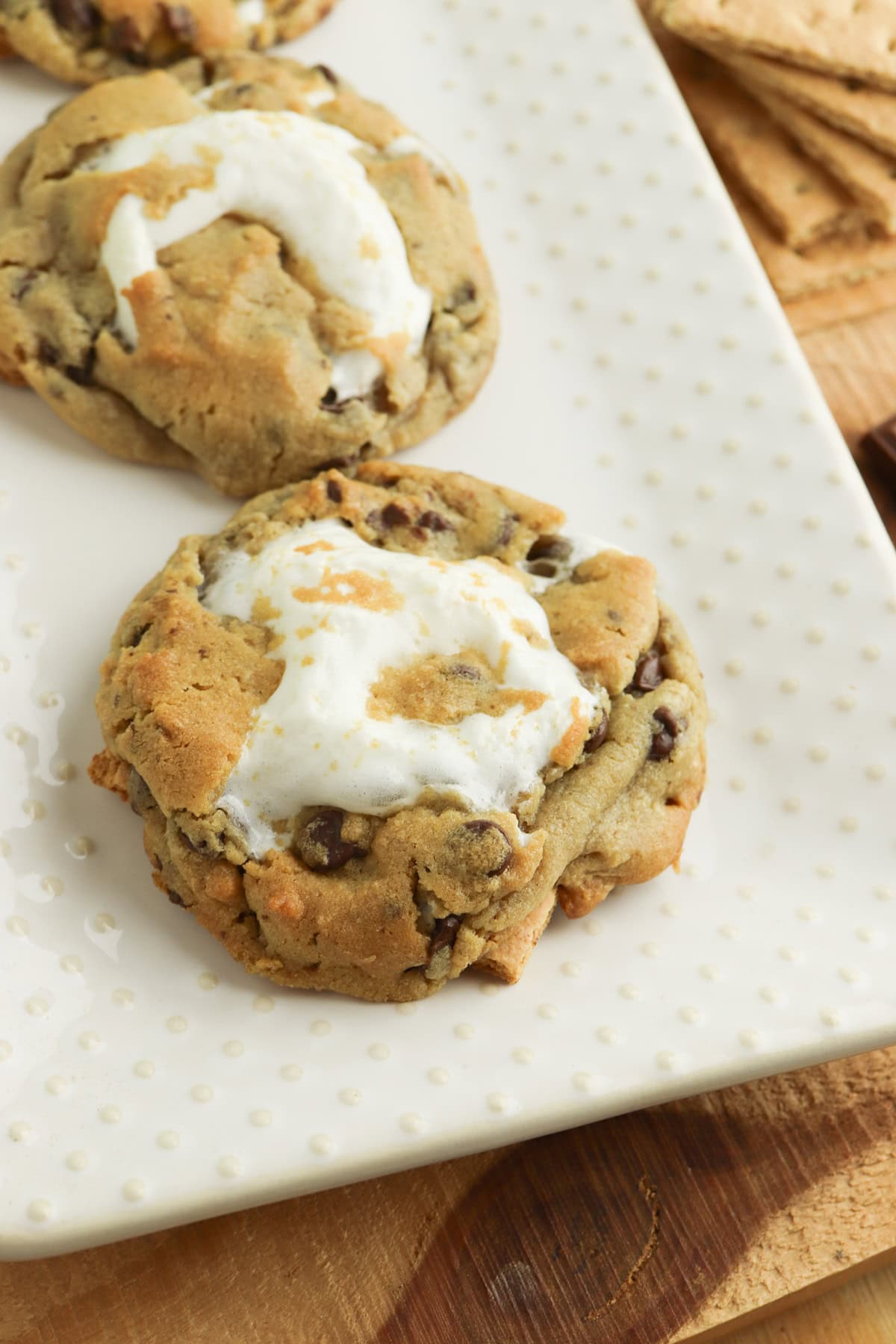 closeup shot of smores cookies on a plate