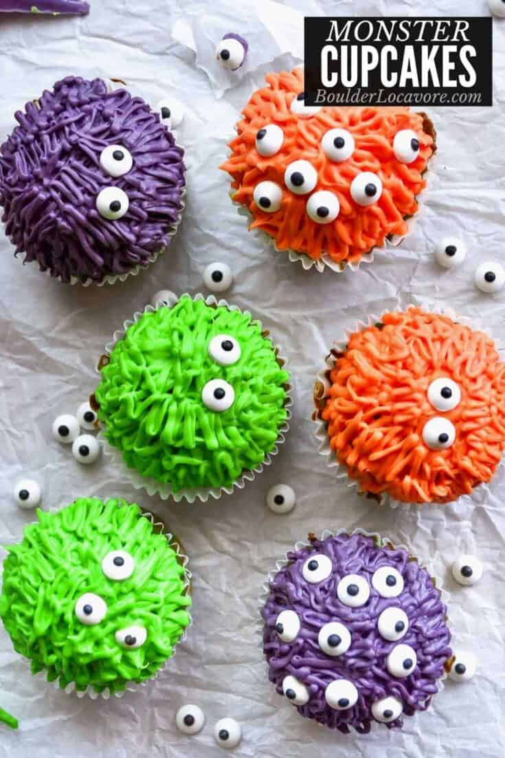 monster cupcakes with colorful frosting