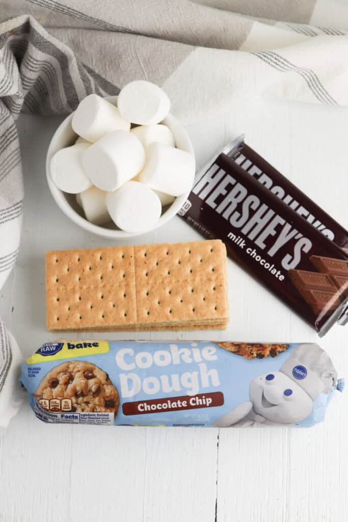 overhead shot of ingredients for smores cookies