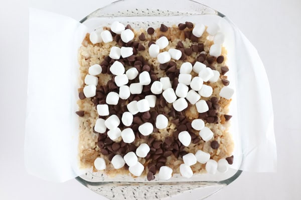 add the marshmallows and chocolate chips to the cereal mixture