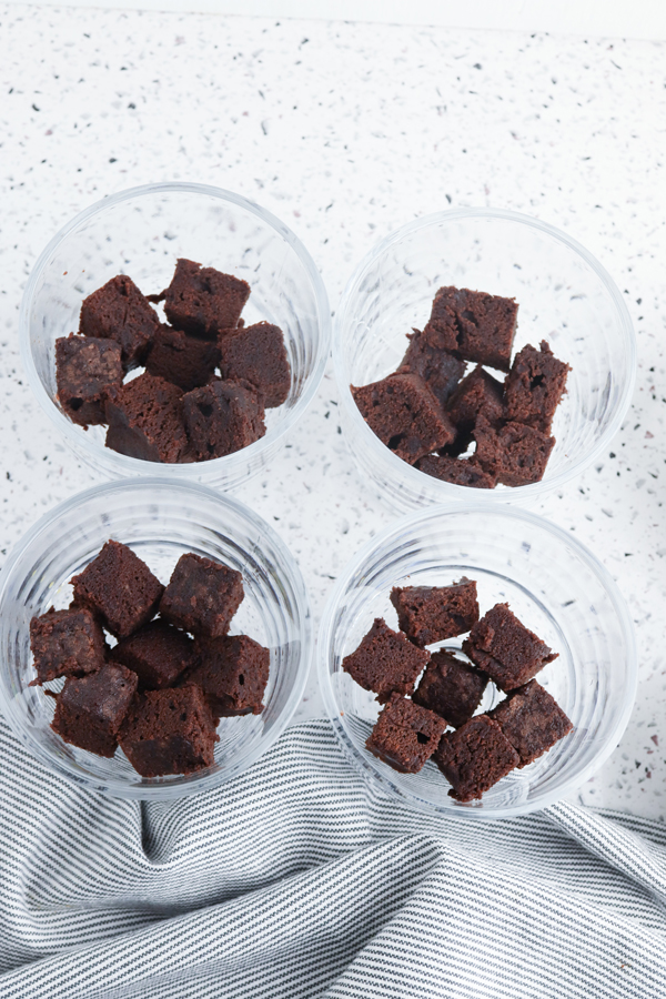 add brownies into the trifle cups