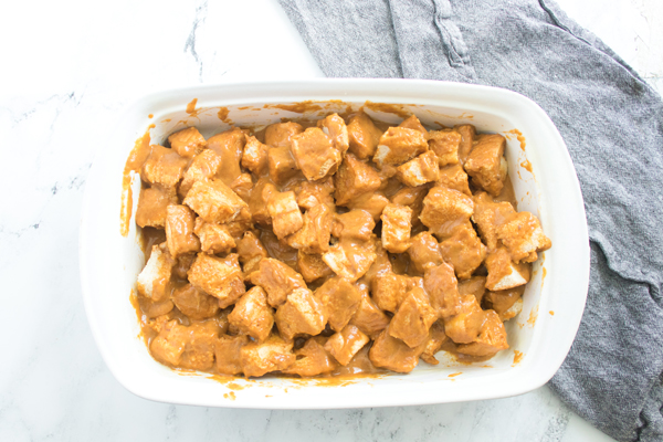 bread and pumpkin mixture in a dish