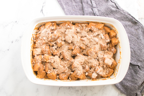 top bread and pumpkin mixture with cinnamon topping.