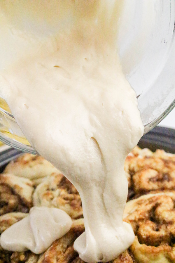 spread maple glaze over the warm cinnamon rolls