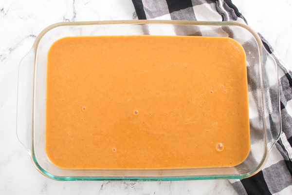 add pumpkin mixture to baking dish