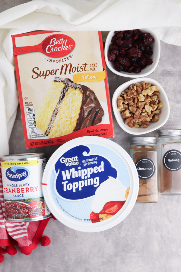 overhead shot of ingredients for cranberry poke cake