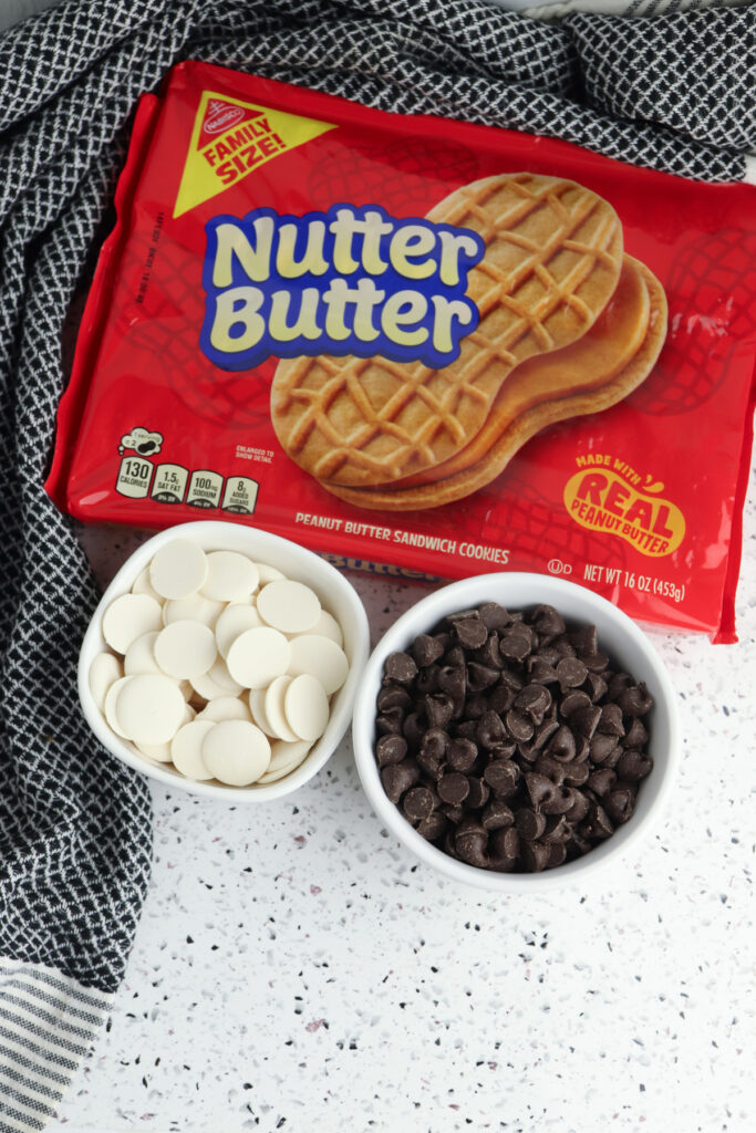 overhead shot of ingredients for nutter butter football cookies