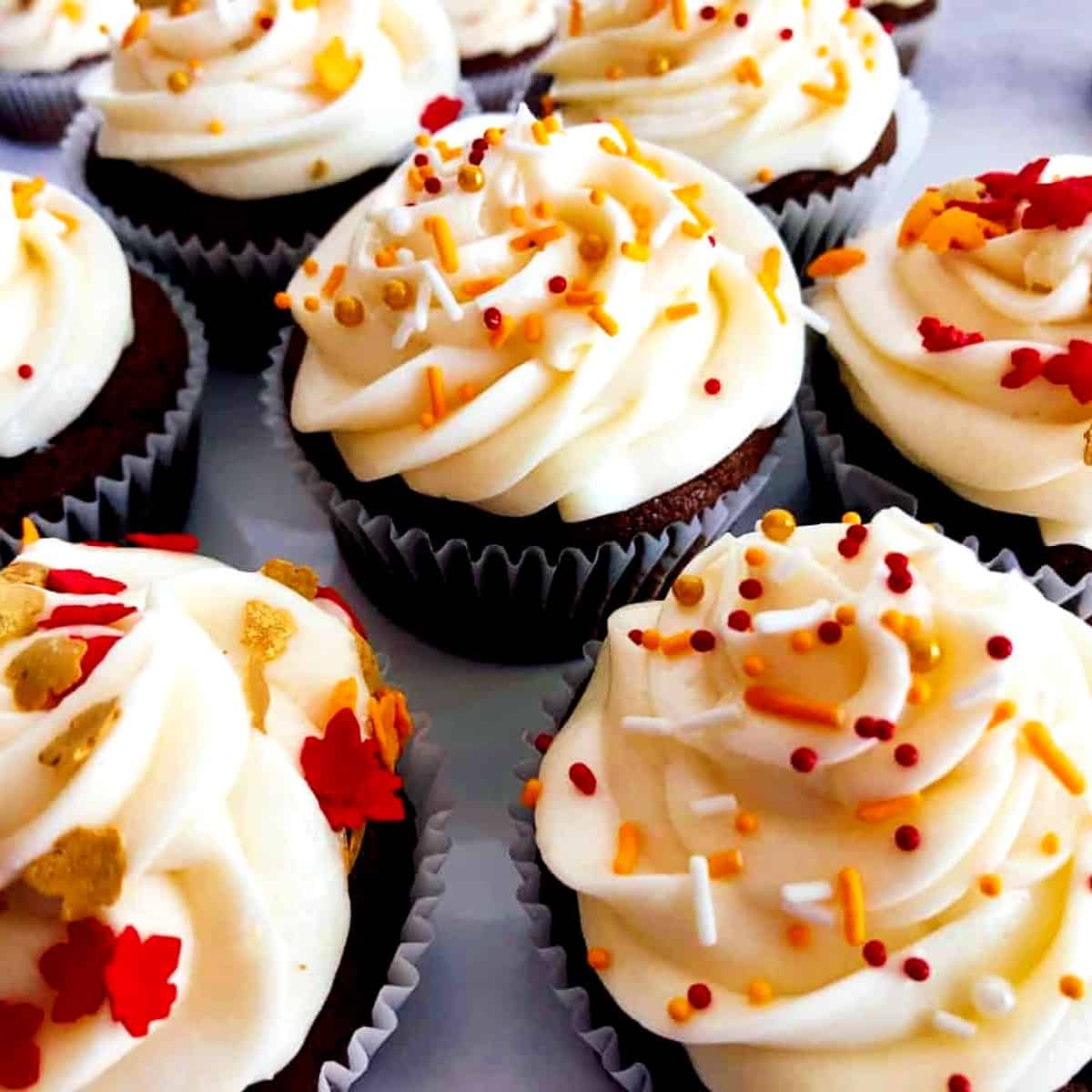pumpkin molasses cupcakes with caramel apple frosting and sprinkles2