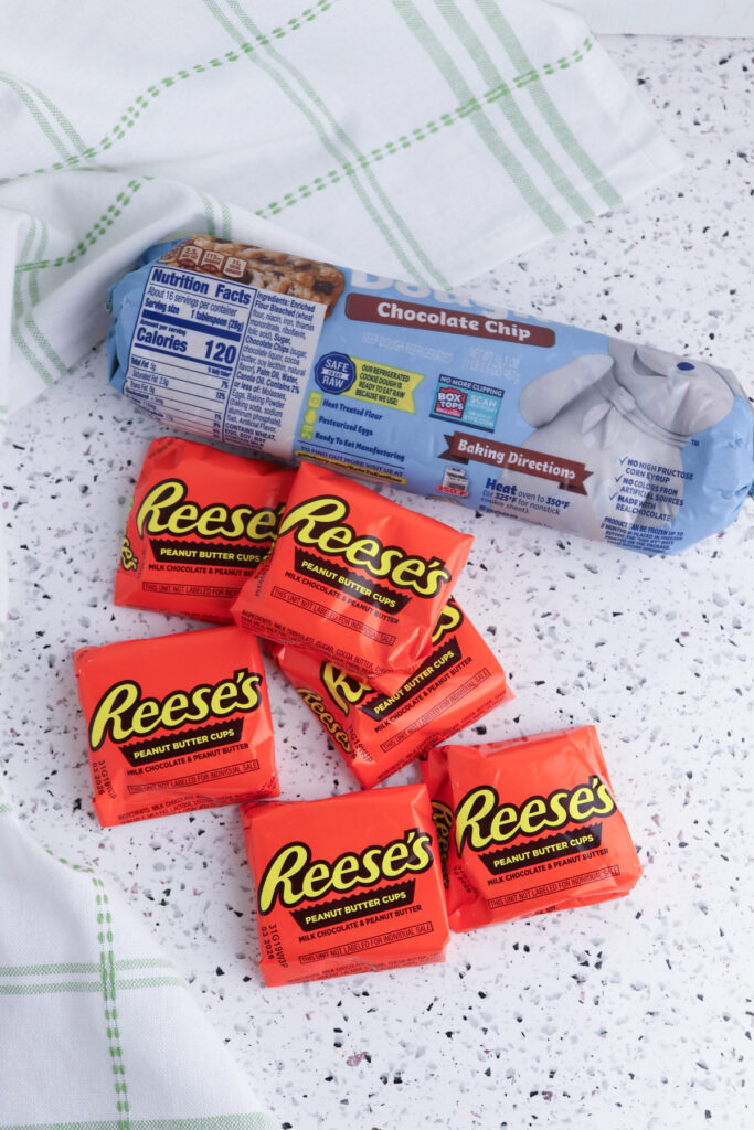 overhead shot of ingredients for Reese's stuffed cookies