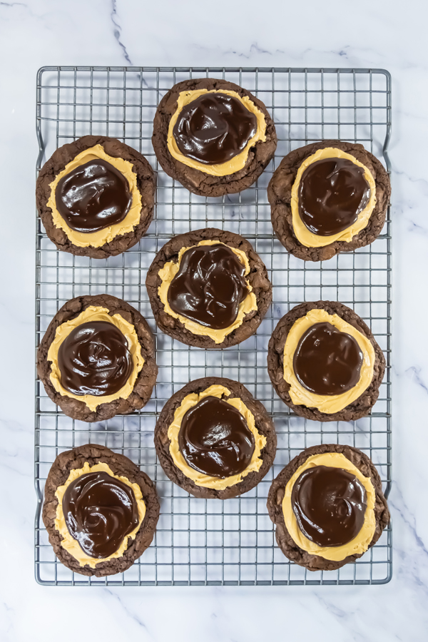 top peanut butter frosting with chocolate ganache