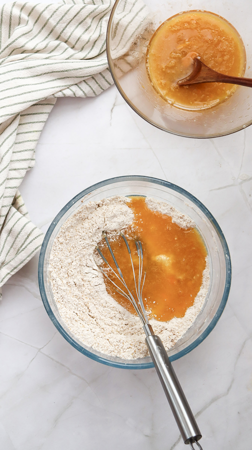 mix wet and dry ingredients together in a bowl
