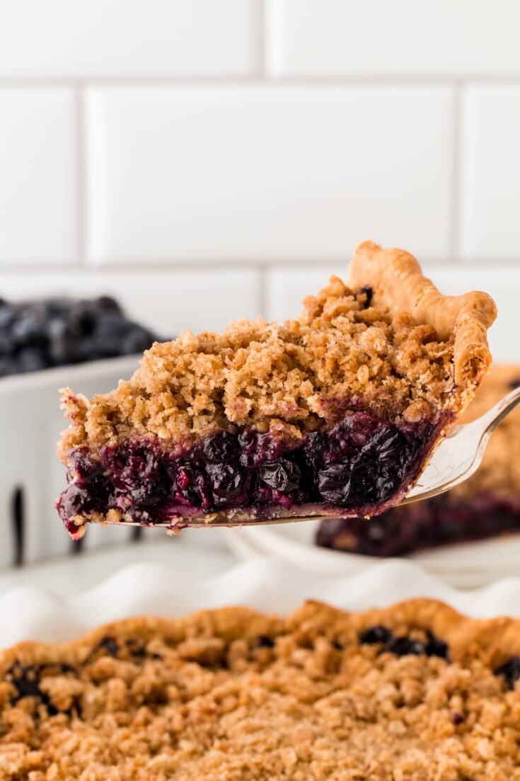 Blueberry Crumble Pie slice of pie out of the pan 33