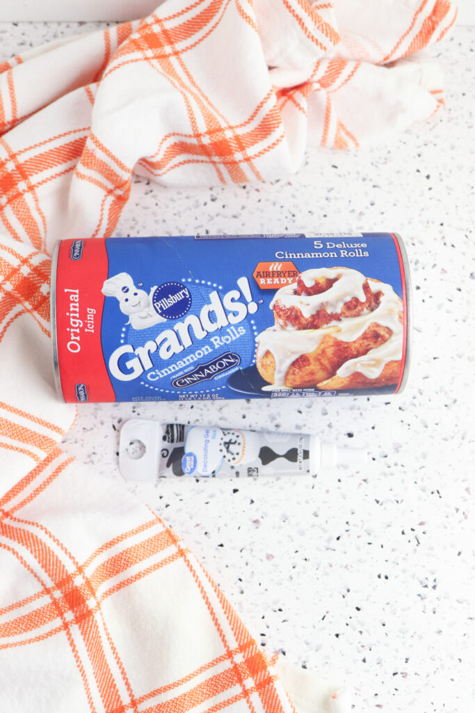 overhead shot of ingredients for ghost cinnamon rolls
