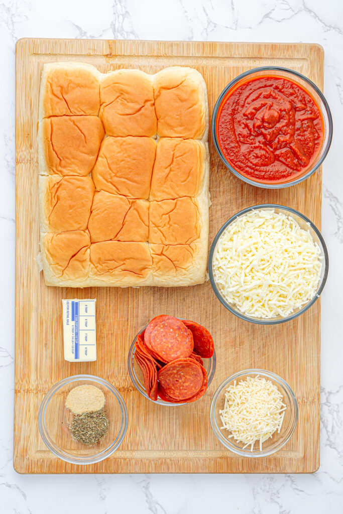 overhead shot of pizza sliders ingredients