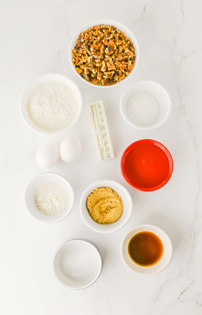 overhead shot of pecan pie bars ingredients