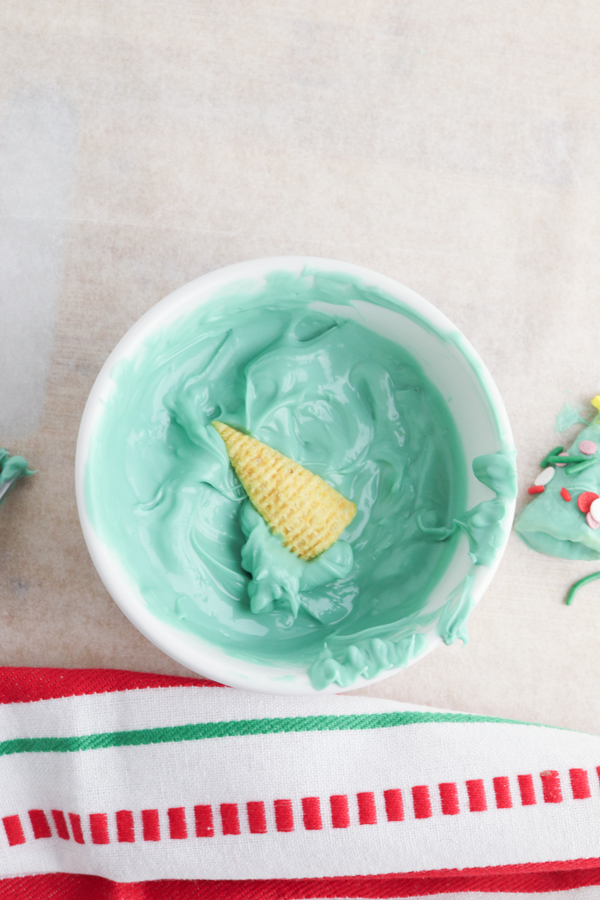 dip each bugles chip in the melted candy
