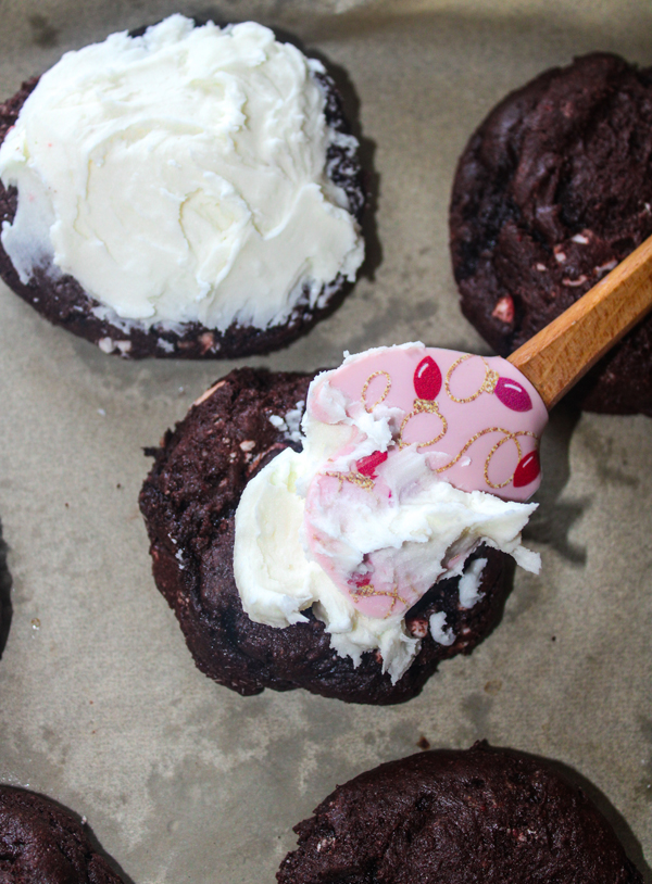 frost the top of each cookie with the peppermint white chocolate frosting