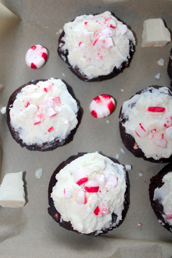 add crushed peppermint candy to the top of each cookie