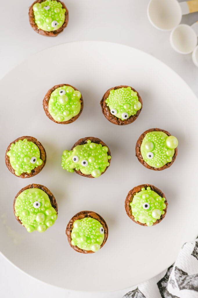 halloween cauldron brownie bites on a plate