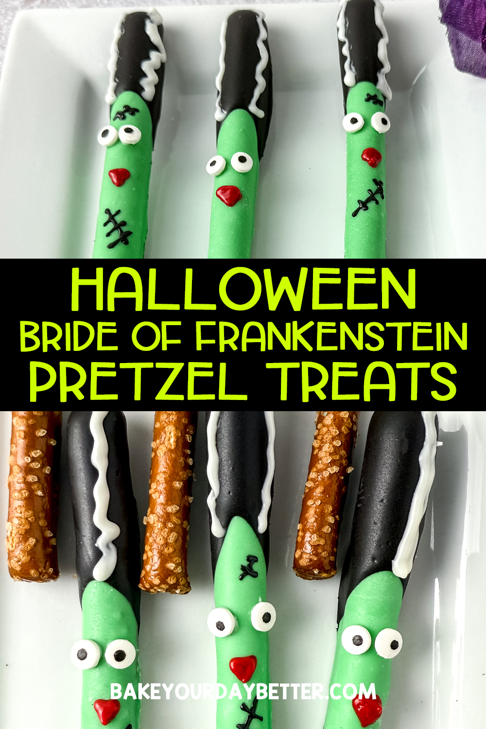 halloween bride of frankenstein pretzel treats