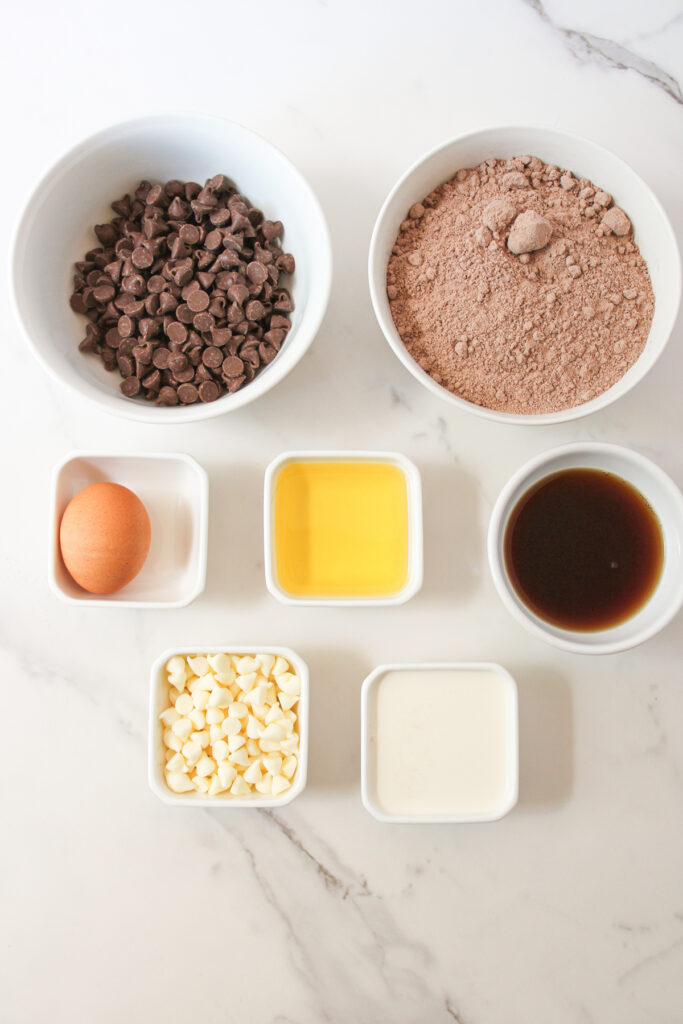 overhead shot of ingredients for game day football brownies