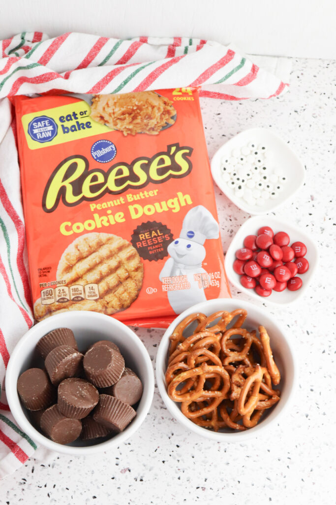 overhead shot of ingredients for reindeer cookie cups